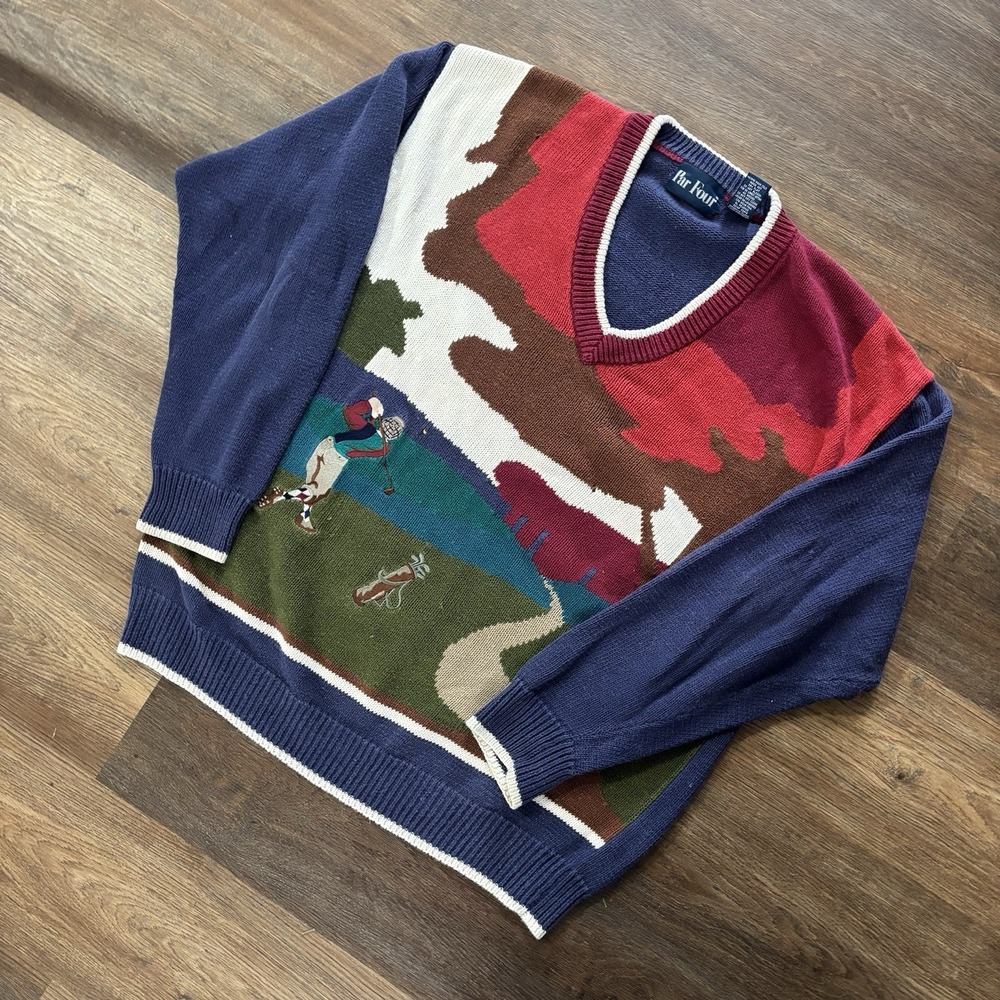VTG 90s‎ Golf Pullover Knit Style Sweater Men's Sz XL Par Four Golfer